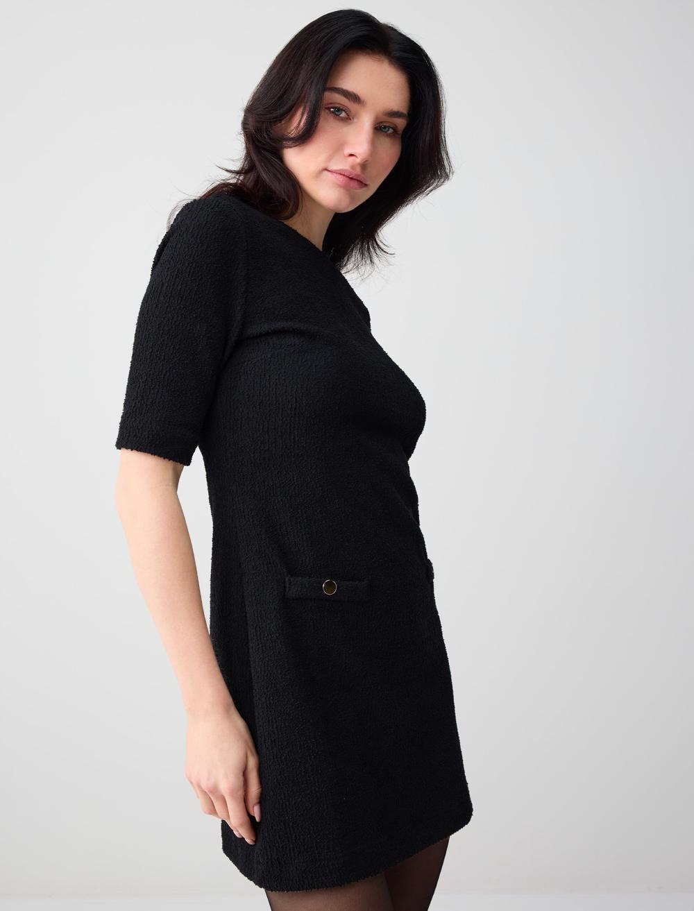Short Sleeve Crew Neck Straight Fit Knit Dress - 6SW065405