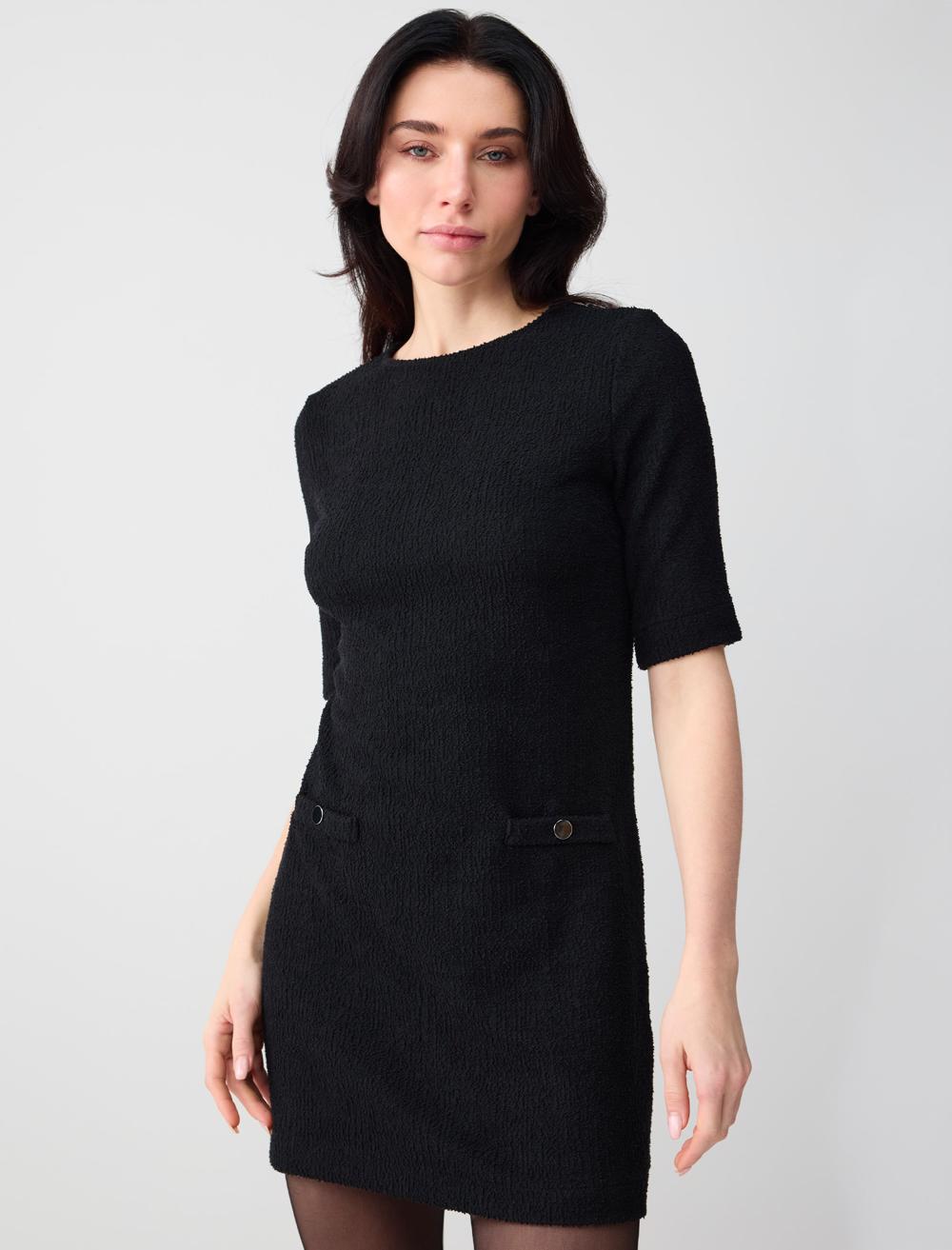 Short Sleeve Crew Neck Straight Fit Knit Dress - Black - 6SW065405900