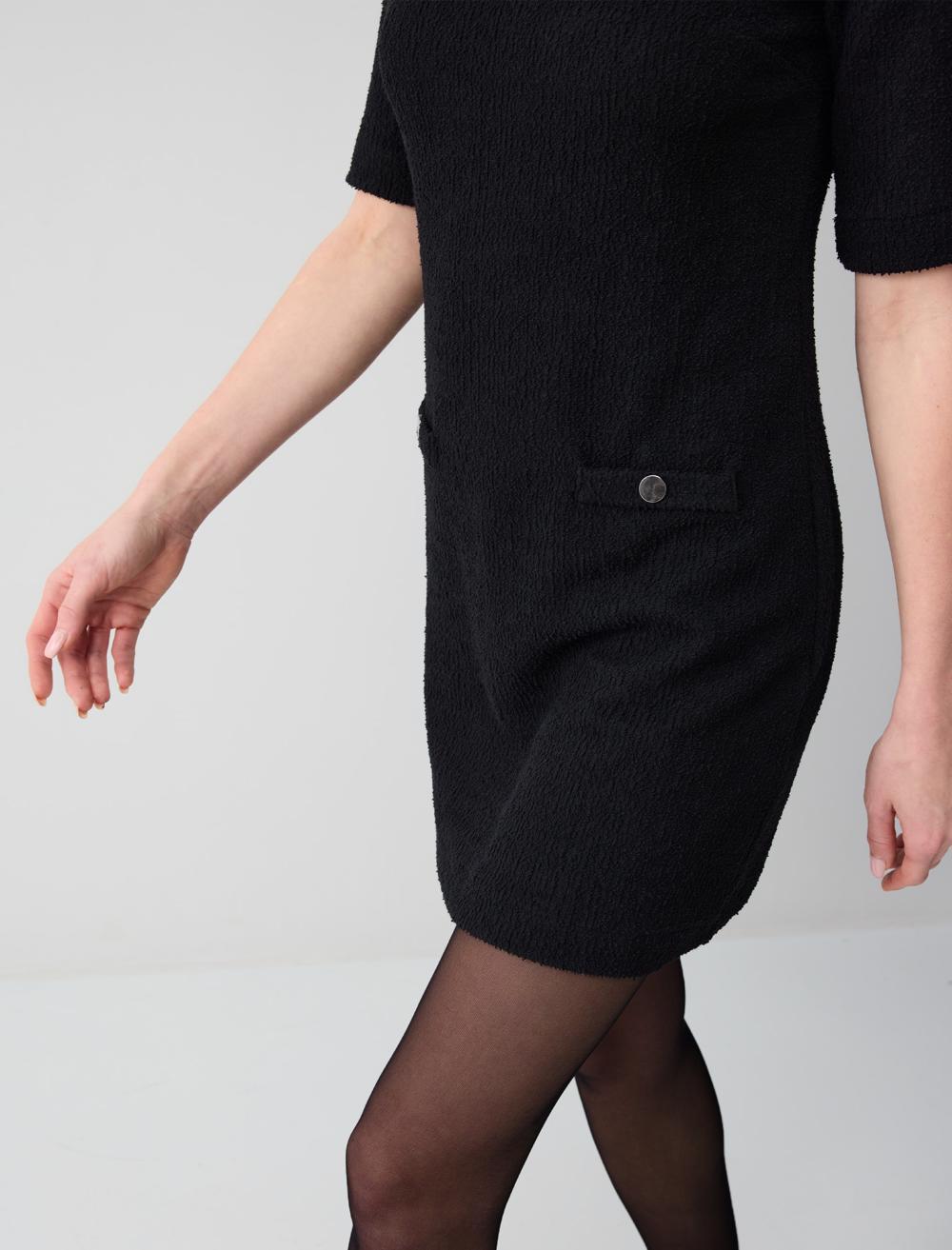 Short Sleeve Bike Neck Straight Cut Knitted Dress