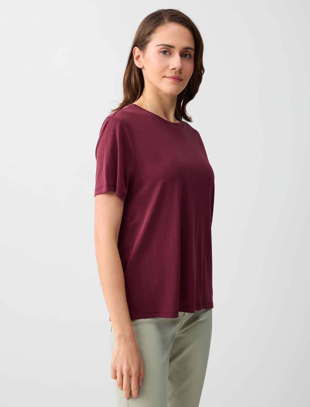Normal Fit Crew Neck Short Sleeve T-shirt - Burgundy - 6SW275490562