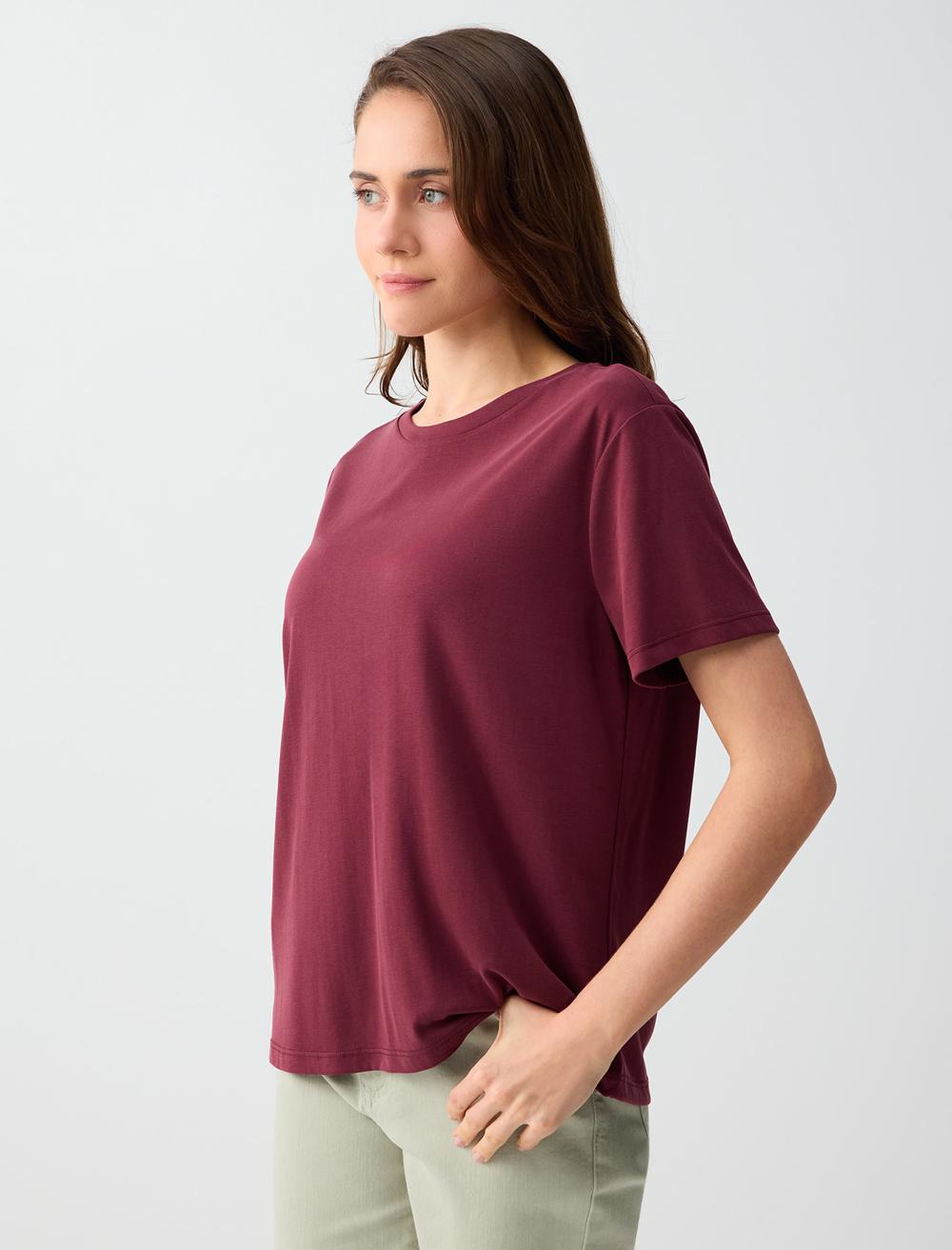 Normal Fit Crew Neck Short Sleeve T-shirt - Burgundy - 6SW275490562