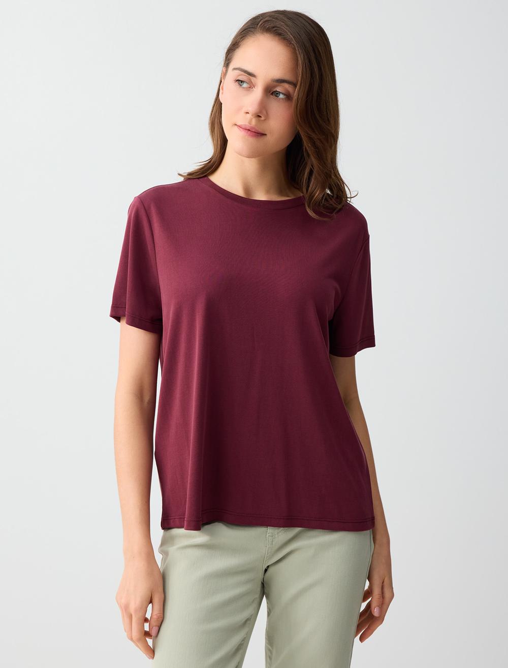 Normal Fit Crew Neck Short Sleeve T-shirt - Burgundy - 6SW275490562