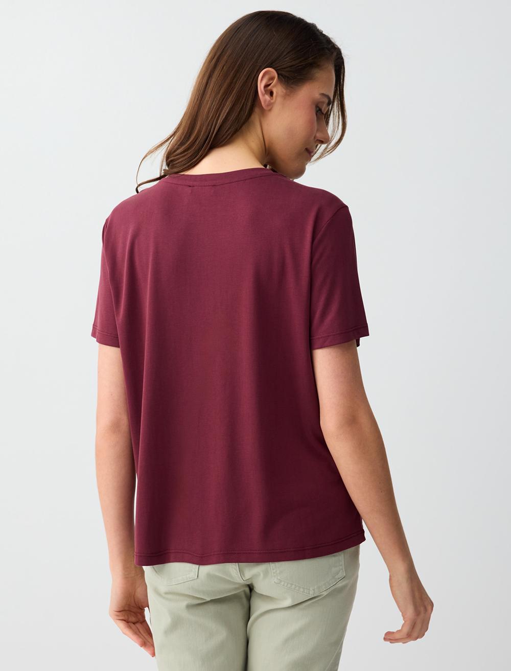 Normal Fit Crew Neck Short Sleeve T-shirt - Burgundy - 6SW275490562