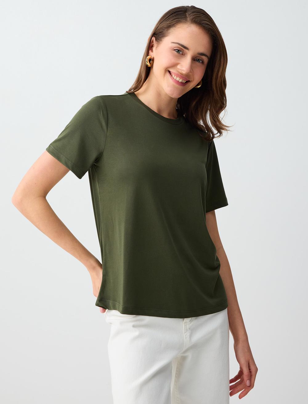 Normal Fit Crew Neck Short Sleeve T-shirt - Khaki - 6SW275490312