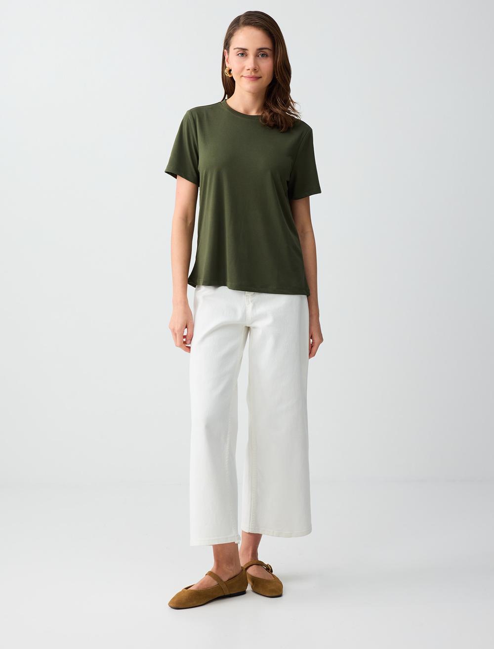 Normal Fit Crew Neck Short Sleeve T-shirt - Khaki - 6SW275490312