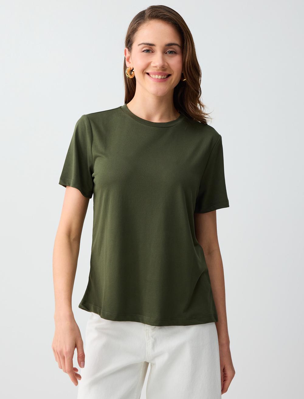 Normal Fit Crew Neck Short Sleeve T-shirt - Khaki - 6SW275490312