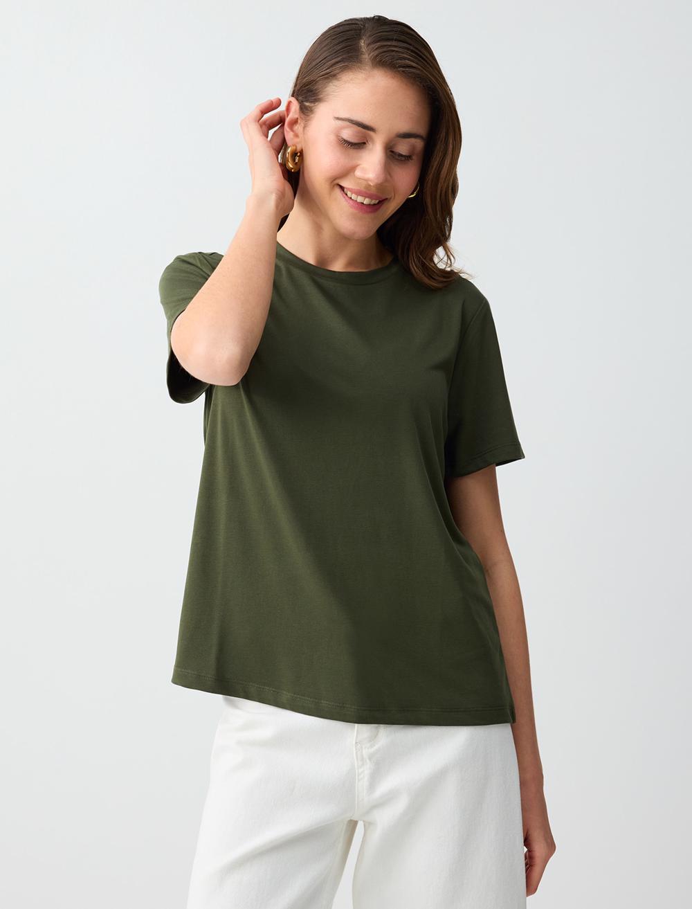 Normal Fit Crew Neck Short Sleeve T-shirt - Khaki - 6SW275490312