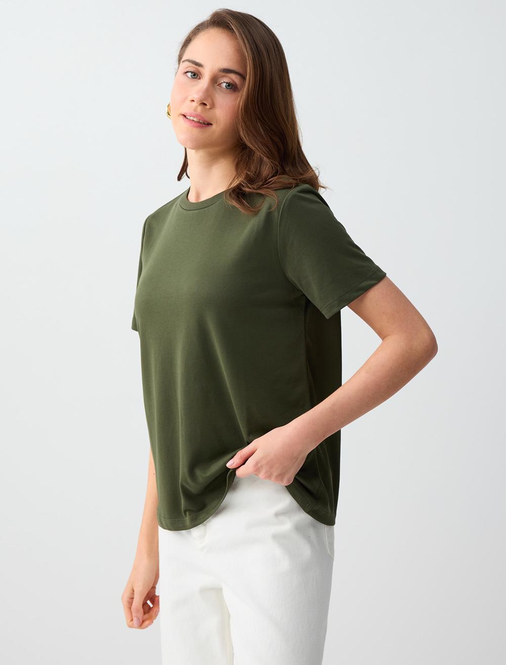Normal Fit Crew Neck Short Sleeve T-shirt - Khaki - 6SW275490312