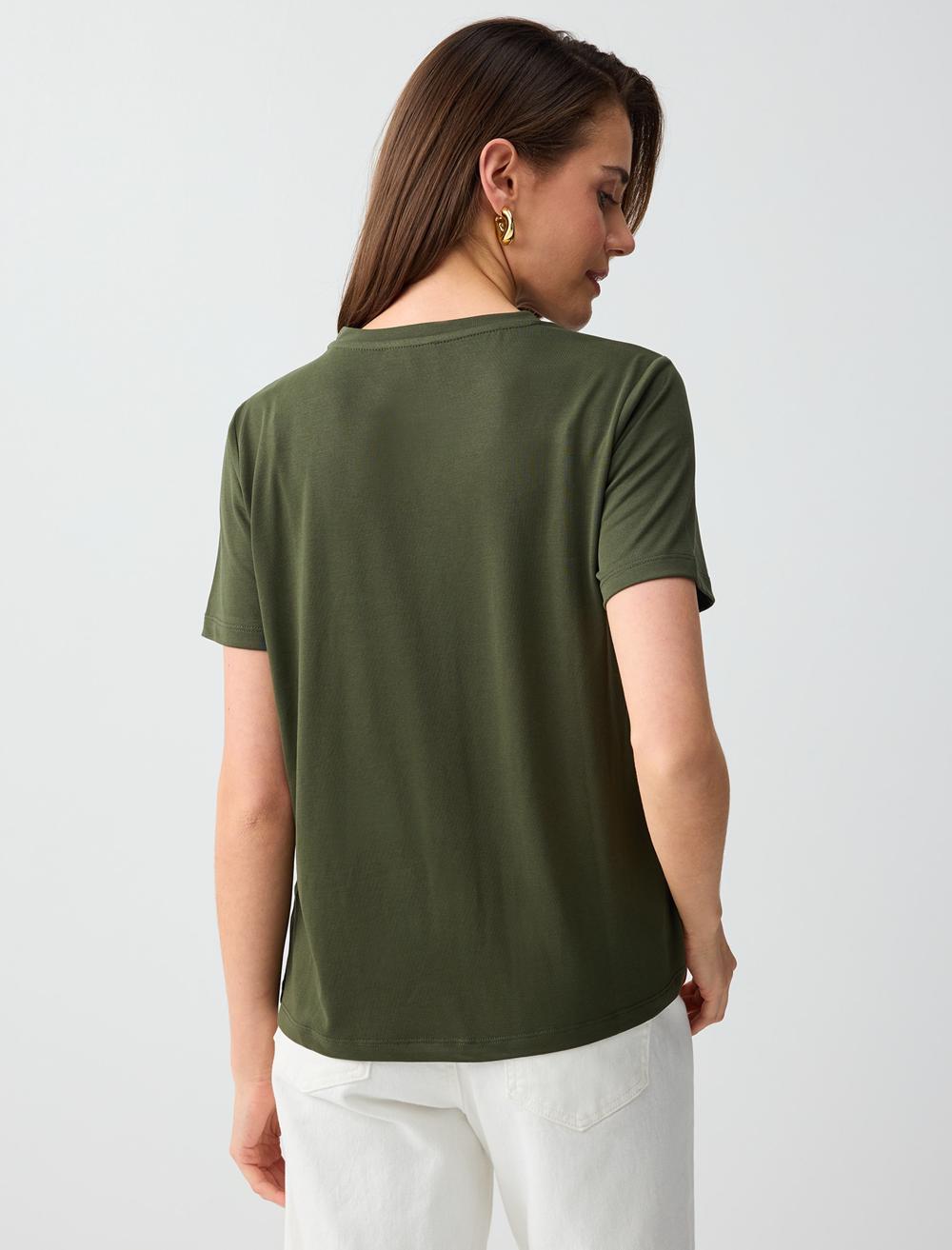 Normal Fit Crew Neck Short Sleeve T-shirt - Khaki - 6SW275490312