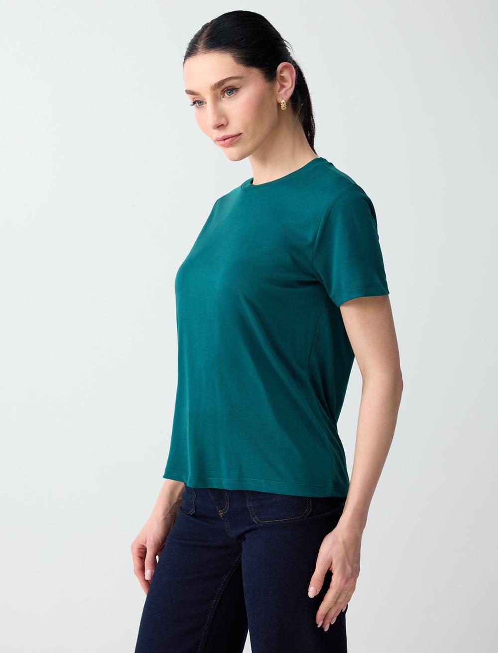 Normal Fit Crew Neck Short Sleeve T-shirt - Dark Green - 6SW275490320