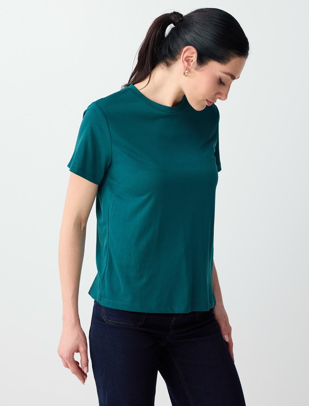 Normal Fit Crew Neck Short Sleeve T-shirt - Dark Green - 6SW275490320