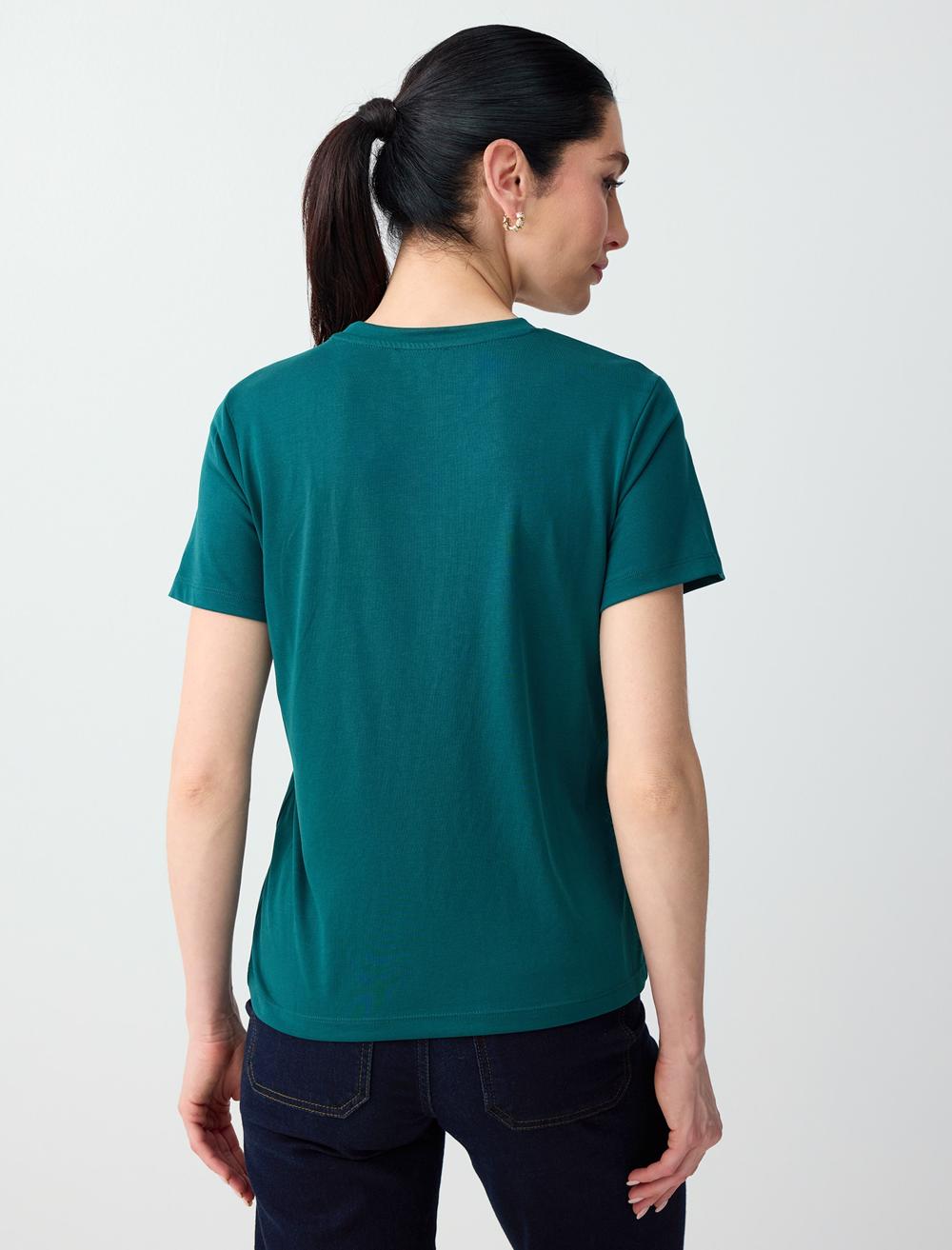 Normal Fit Crew Neck Short Sleeve T-shirt - Dark Green - 6SW275490320