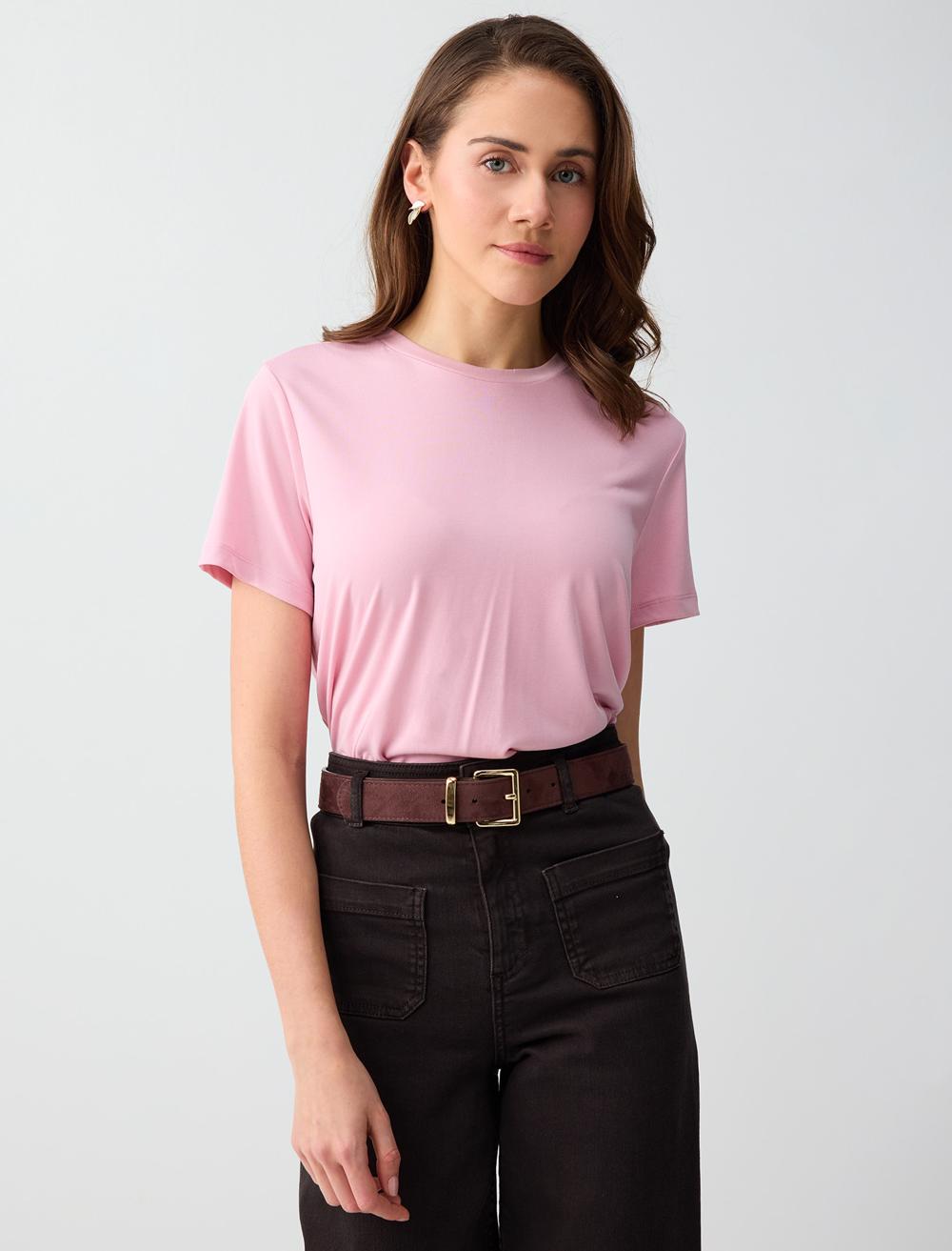 Normal Fit Crew Neck Short Sleeve T-shirt - Pink - 6SW275490610