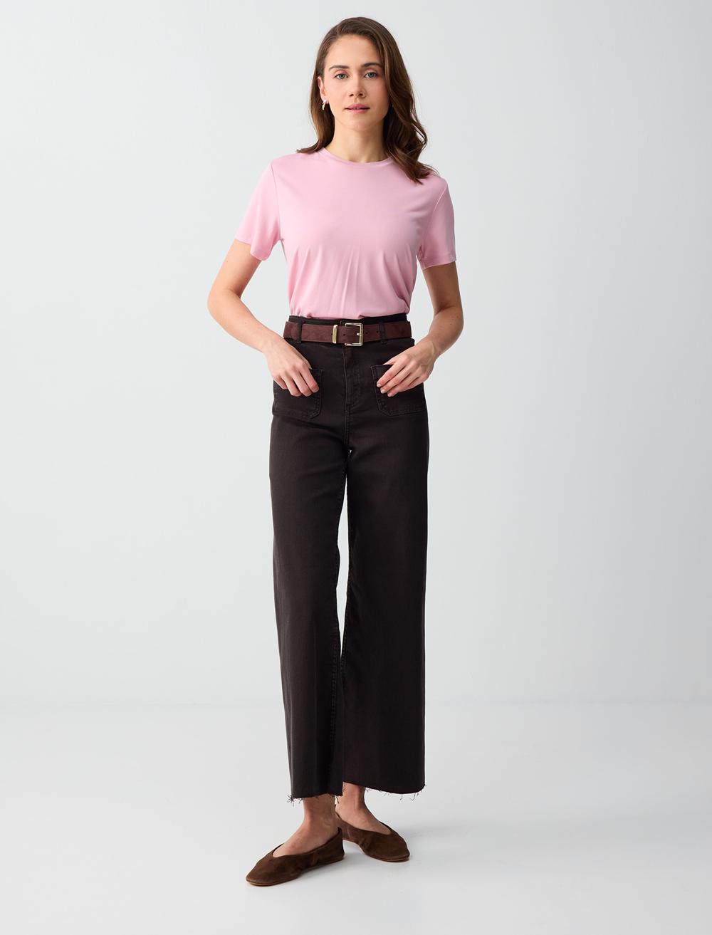 Normal Fit Crew Neck Short Sleeve T-shirt - Pink - 6SW275490610