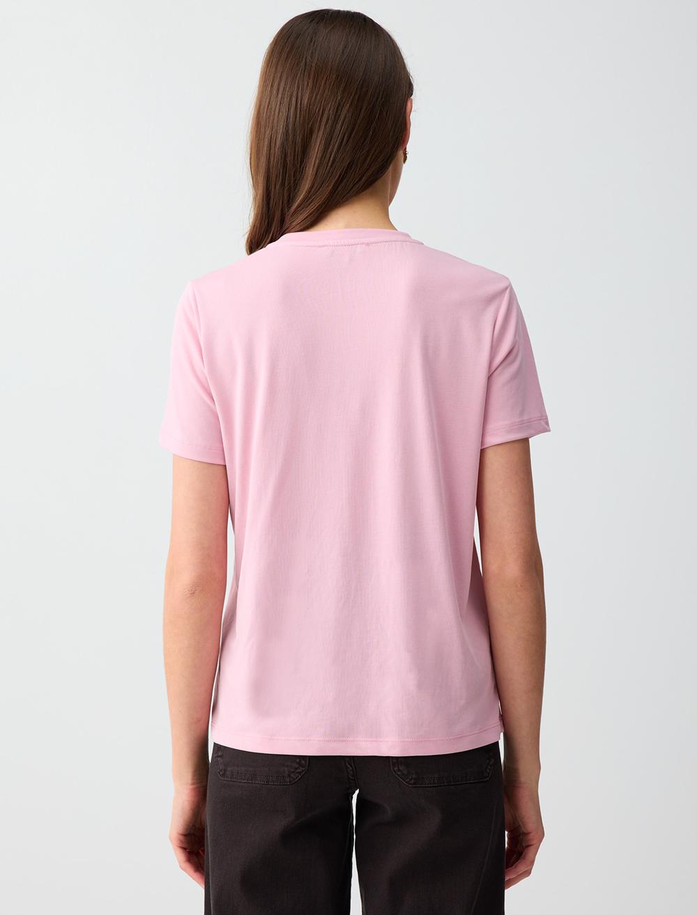 Normal Fit Crew Neck Short Sleeve T-shirt - Pink - 6SW275490610