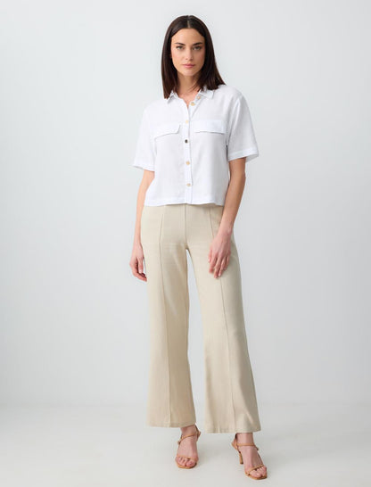 Short Sleeve Linen Shirt with Pocket Detail