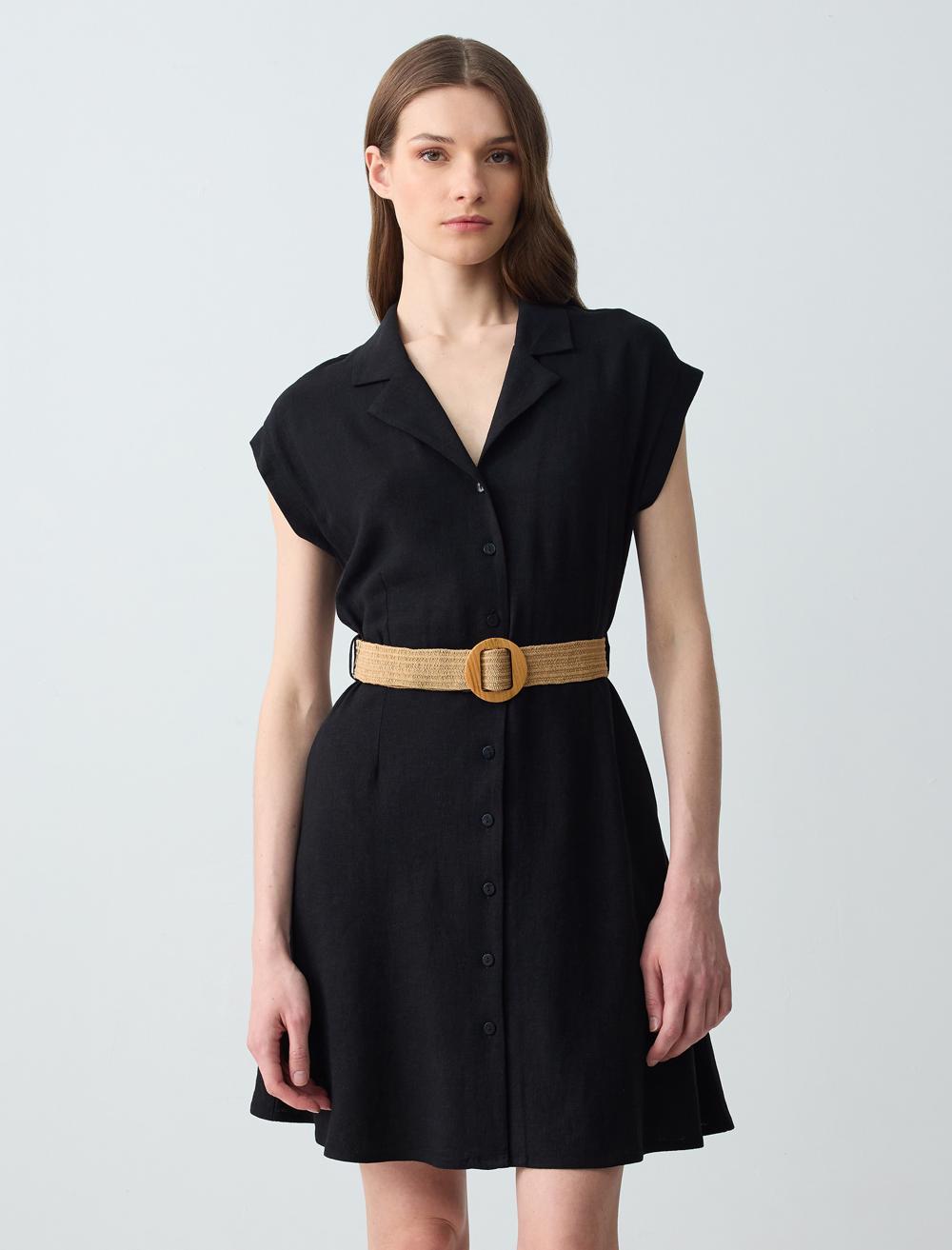 Shirt Collar Short-Sleeve Dress - 5SW062713