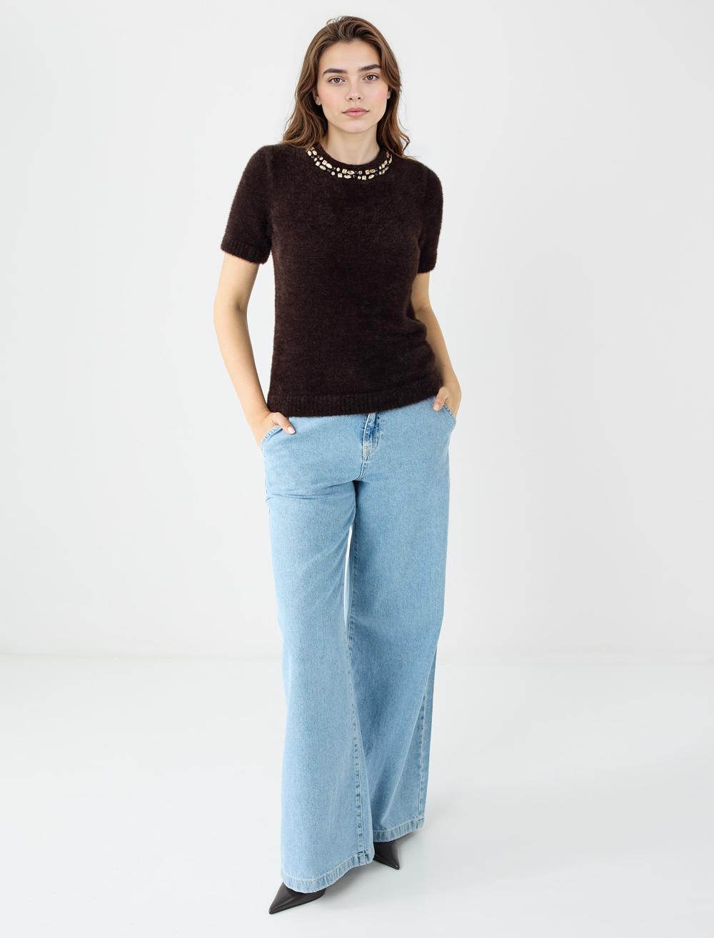 Crew Neck Short-Sleeve Pullover - Bitter Brown - 5WW136006803