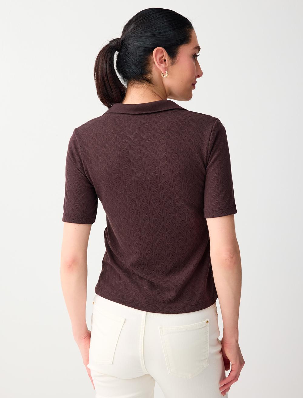 Normal Fit Polo Shirt Short Sleeve Blouse - Brown - 6SW035576803