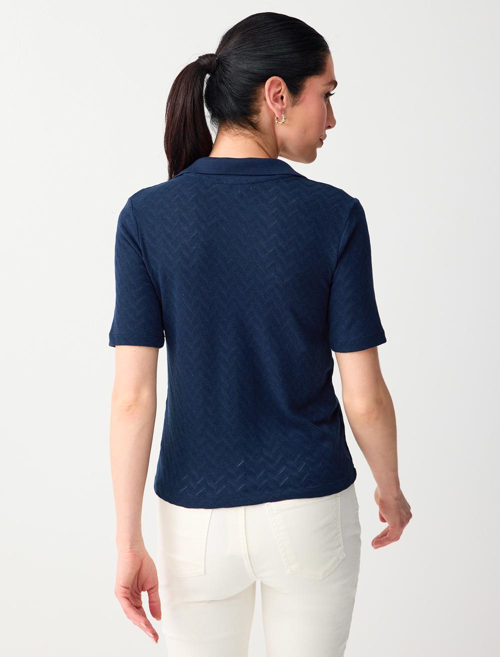 Normal Fit Polo Shirt Short Sleeve Blouse - Dark Blue - 6SW035576494