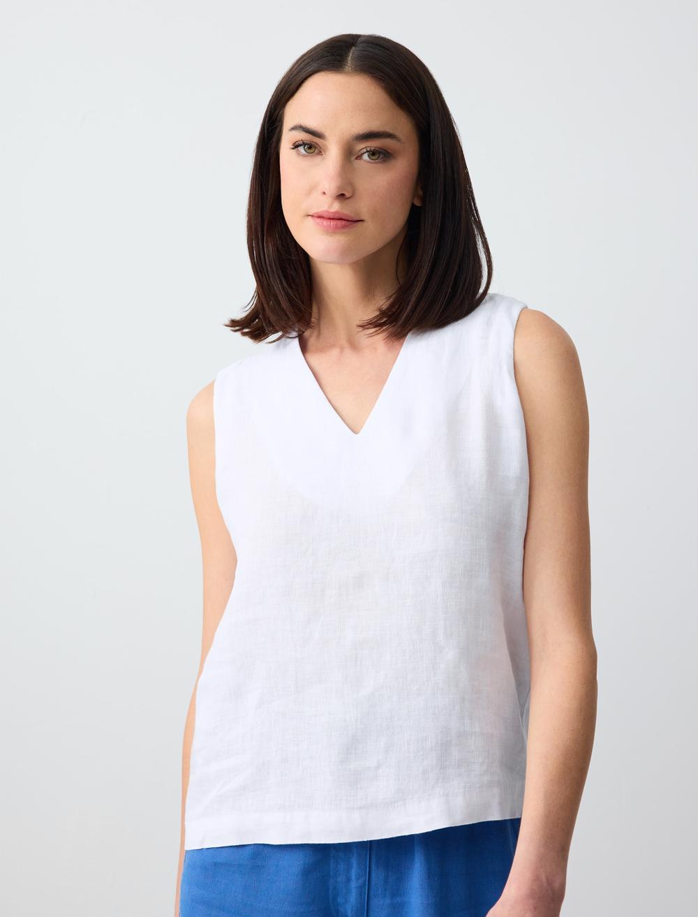 Loose Fit V-Neck Sleeveless-Sleeve Blouse - 24SB044007