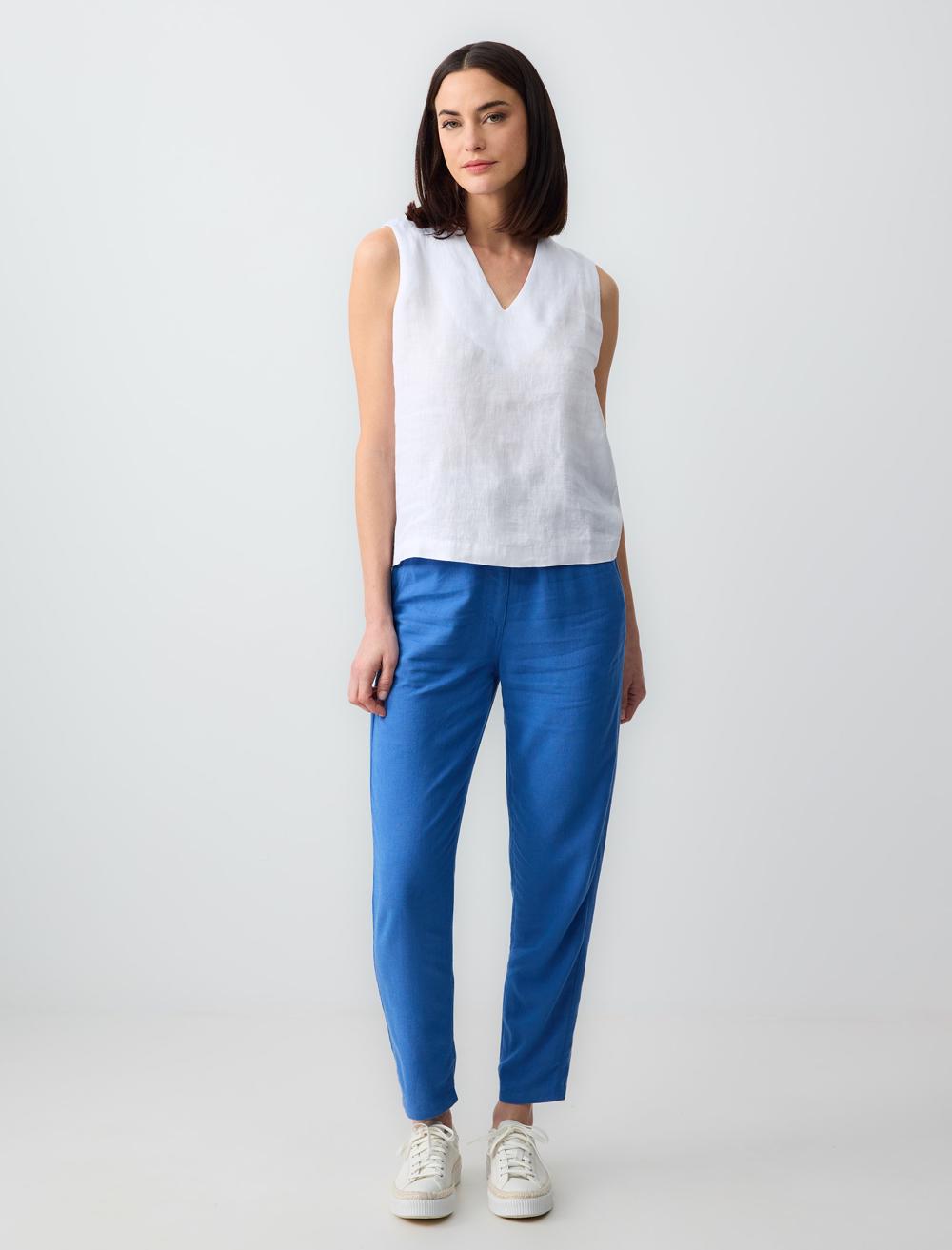 Sleeveless V-Neck Basic Linen Blouse - White - 24SB044007100