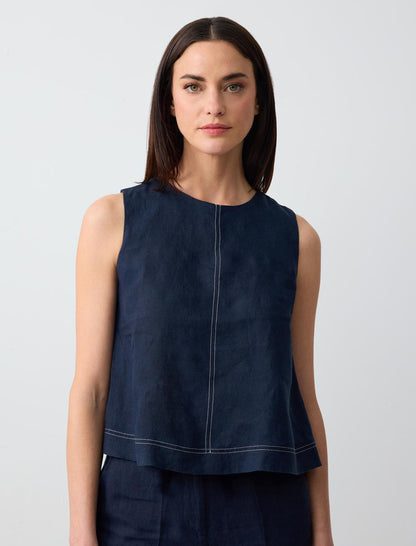 Sleeveless Round Neck Linen Woven Blouse