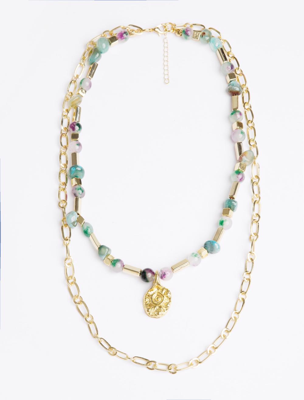 Double adjustable necklace with natural stone details