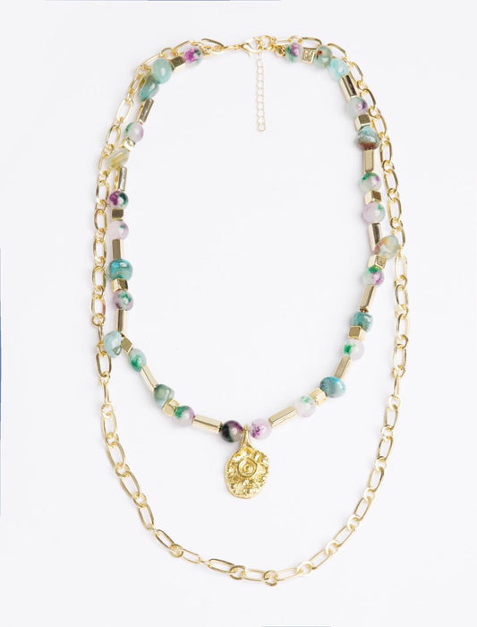 Double adjustable necklace with natural stone details