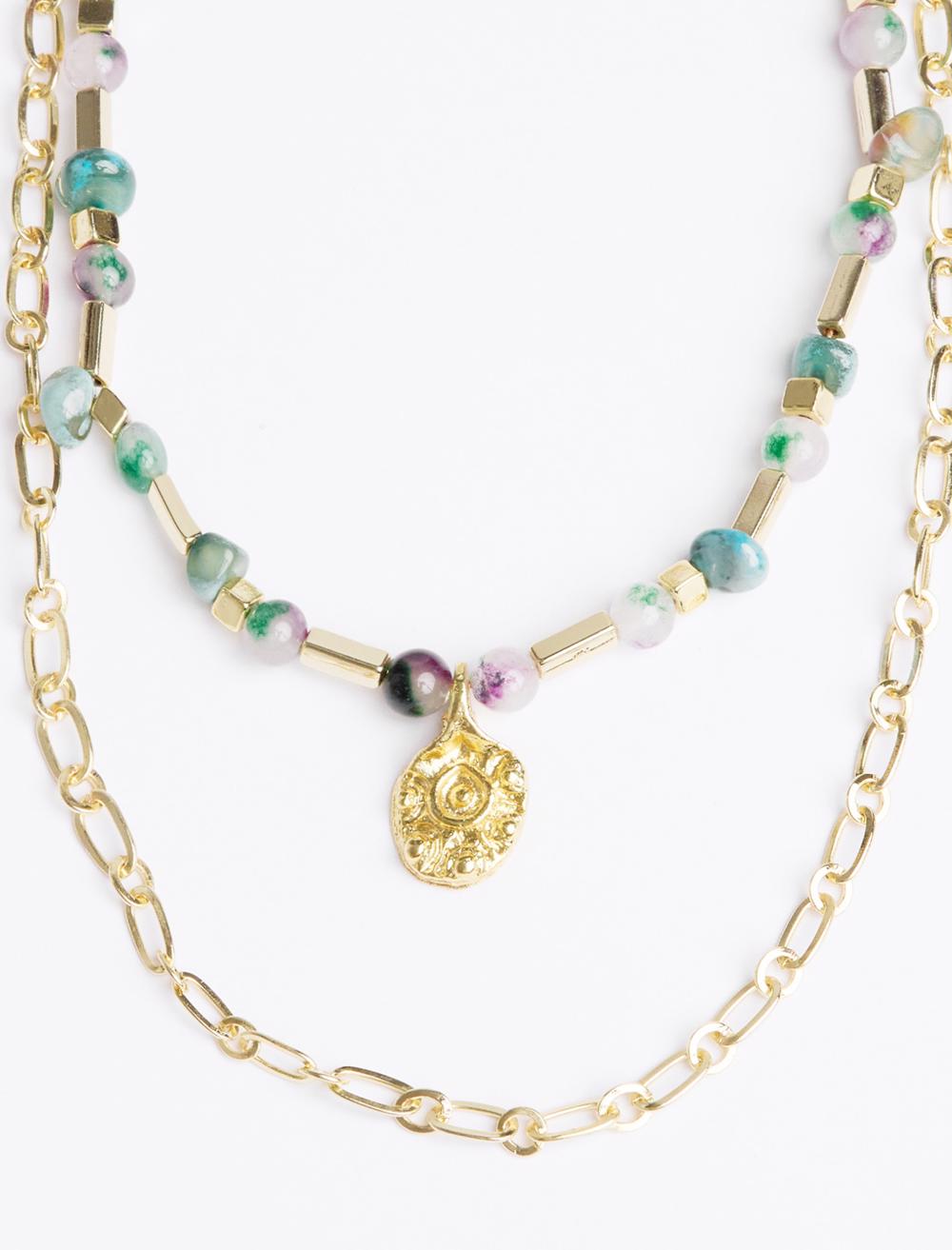 Double adjustable necklace with natural stone details