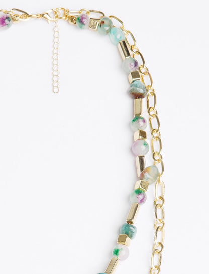 Double adjustable necklace with natural stone details