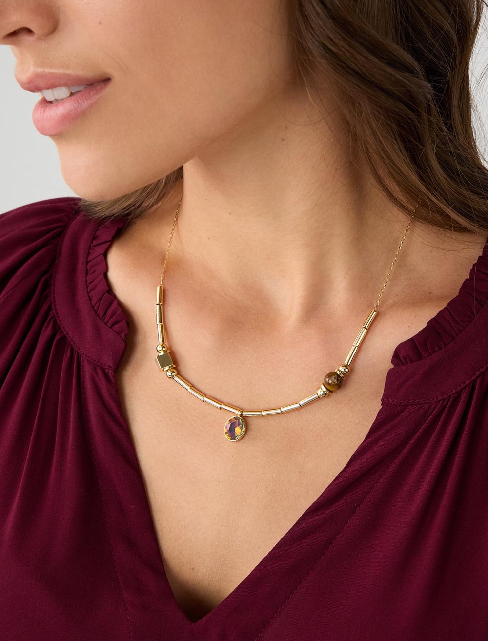 Colorful Stone Detailed Adjustable Chain Necklace