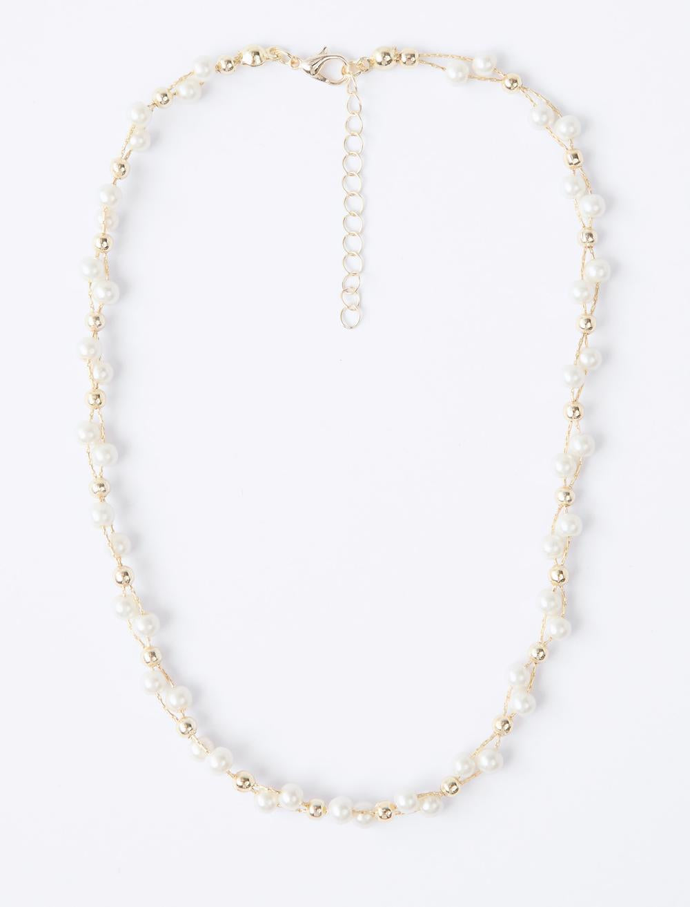 Adjustable Necklace with Pearl Detail and Gold Plating