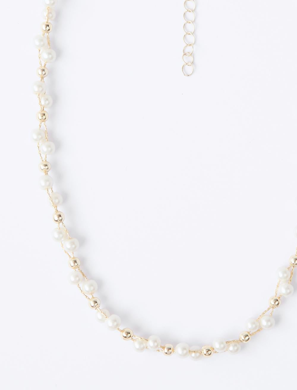 Adjustable Necklace with Pearl Detail and Gold Plating