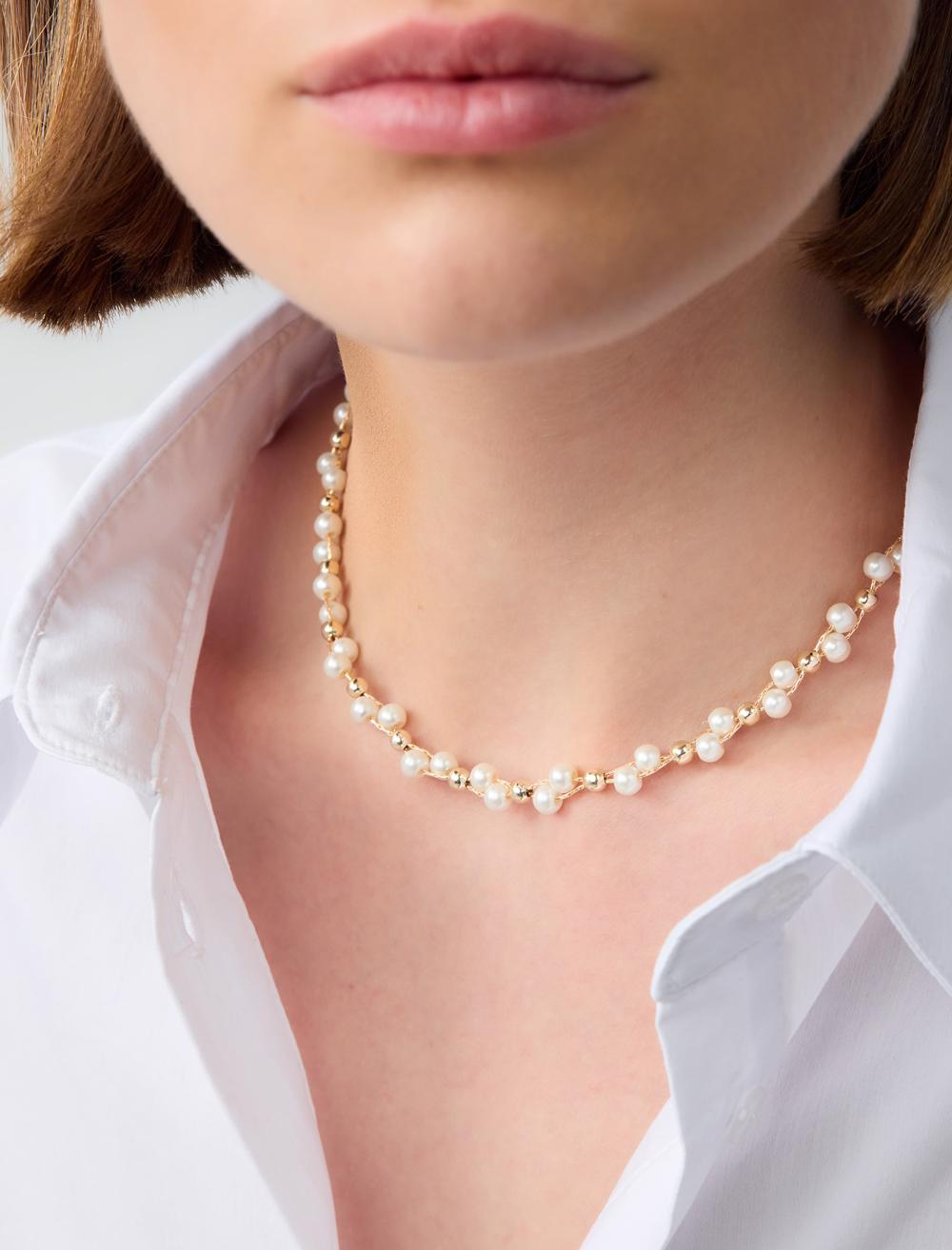 Pearl Detail Gold Plated Adjustable Necklace - 5WW425981