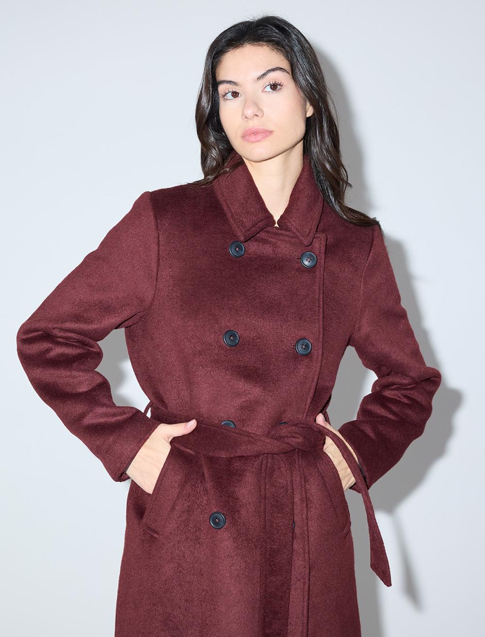 Cache-Coeur Long-Sleeve Coat - Burgundy - 5WW123684562