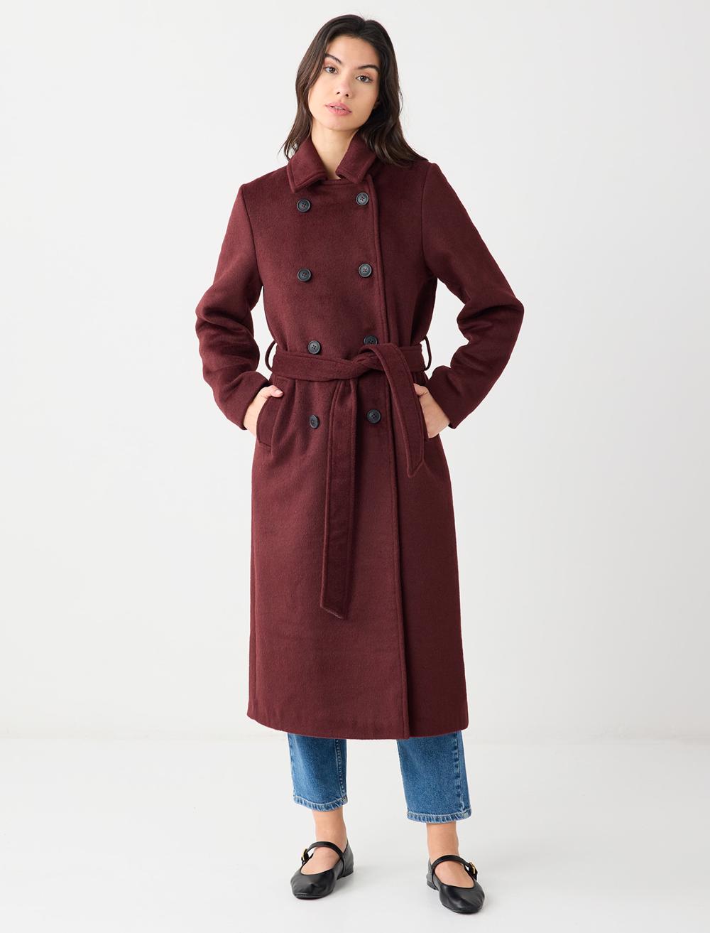 Cache-Coeur Long-Sleeve Coat - Burgundy - 5WW123684562