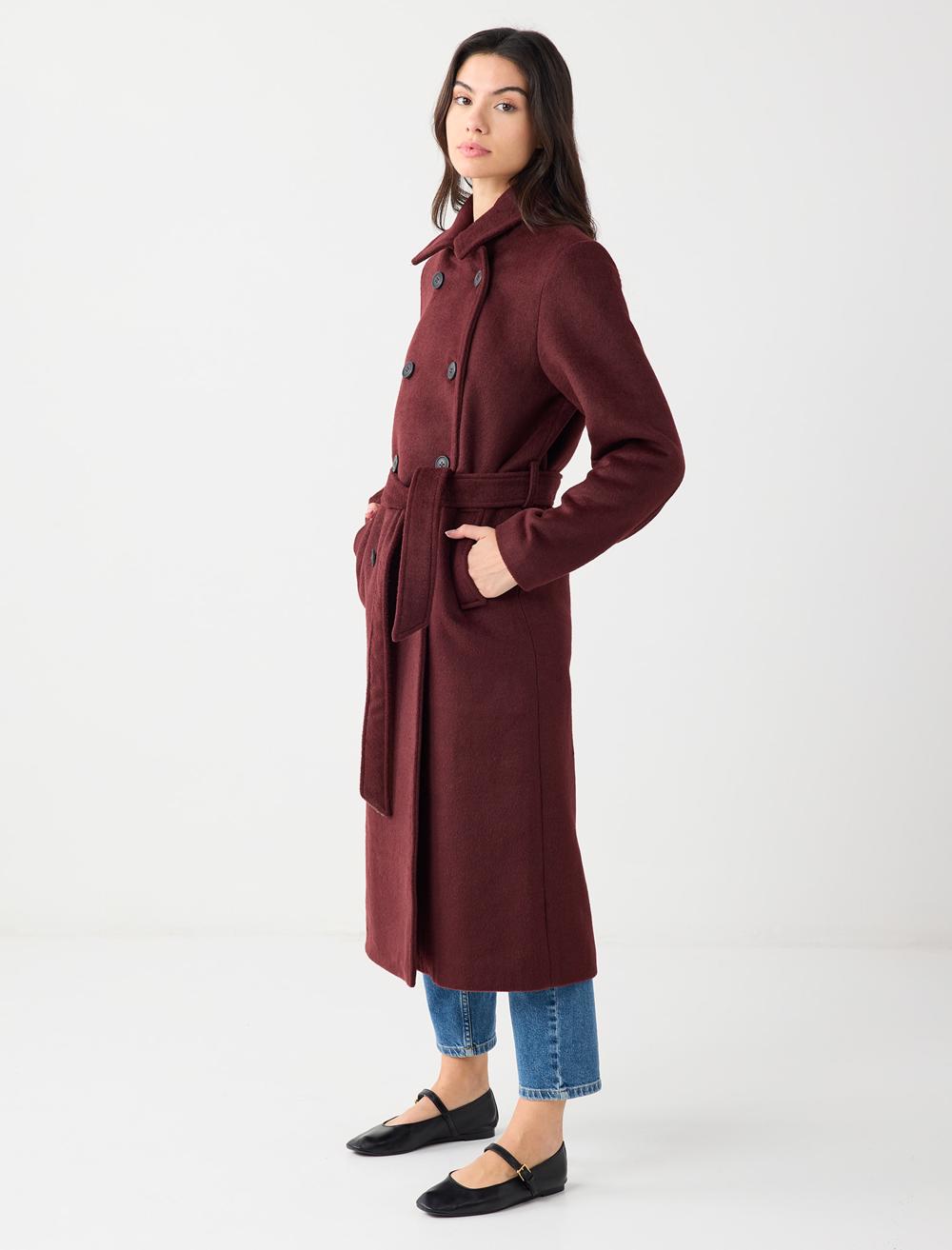 Cache-Coeur Long-Sleeve Coat - Burgundy - 5WW123684562