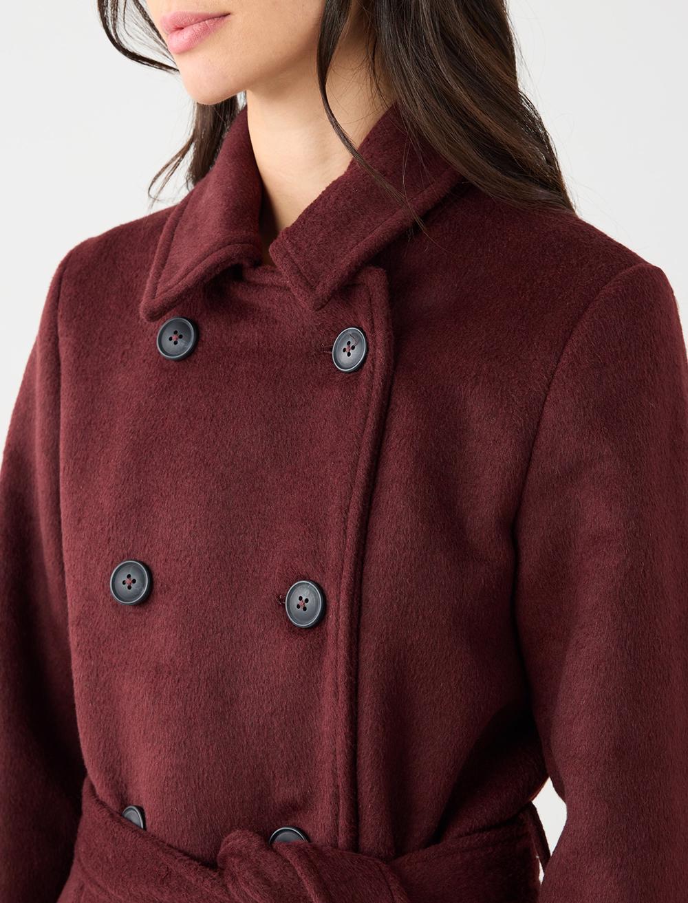 Cache-Coeur Long-Sleeve Coat - Burgundy - 5WW123684562