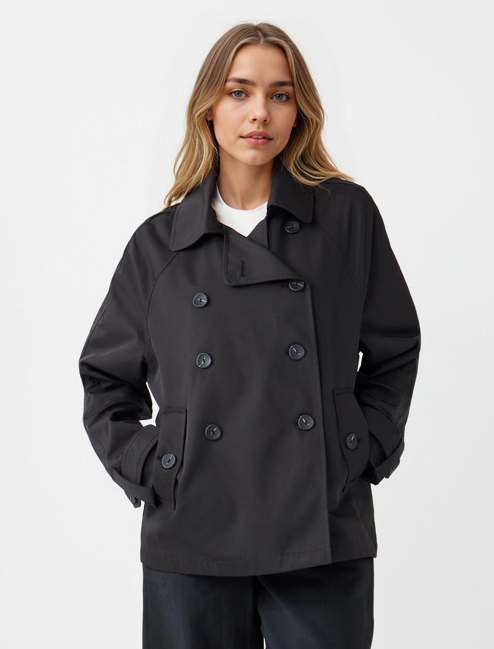 Crossover collar long-sleeved trench coat