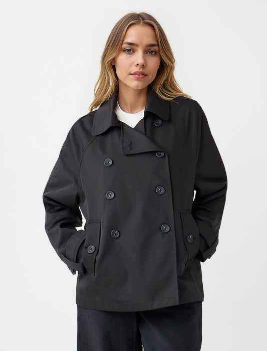 Crossover collar long-sleeved trench coat