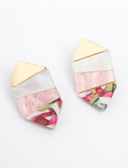 Asymmetrical Patterned Color Block Earrings