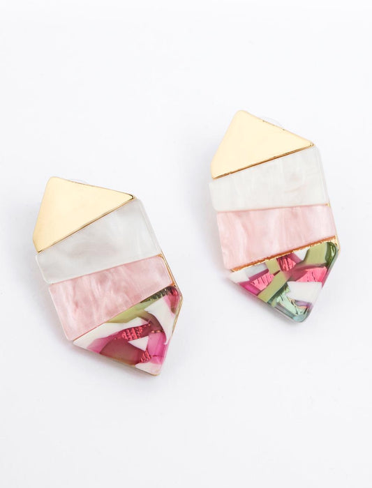 Asymmetric Patterned Color Block Earrings
