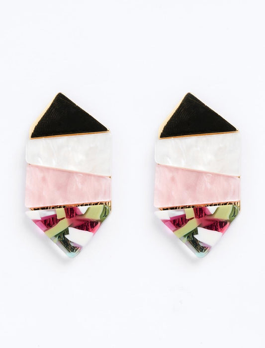 Asymmetrical Patterned Color Block Earrings
