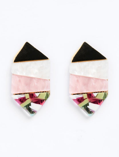 Asymmetric Patterned Color Block Earrings