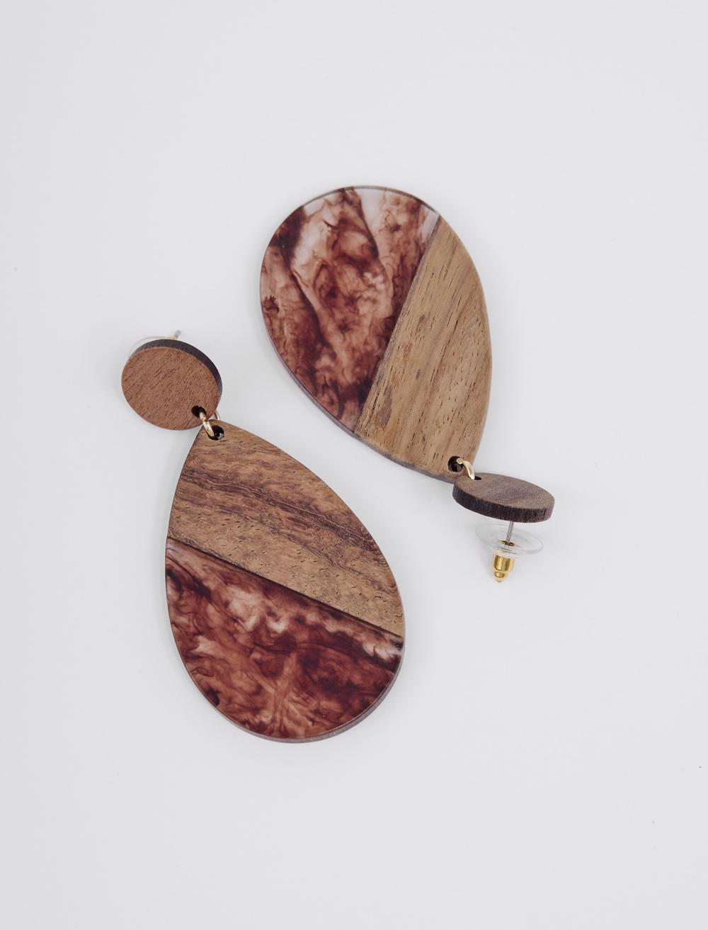 Round Figurative Wooden Earrings