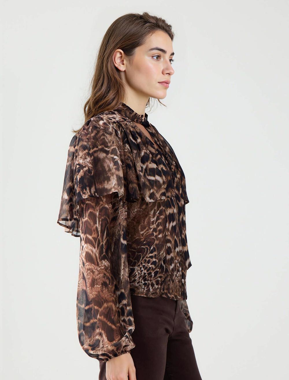 V-Neck Long-Sleeve Shirt - Bitter Brown - 5WW085612803