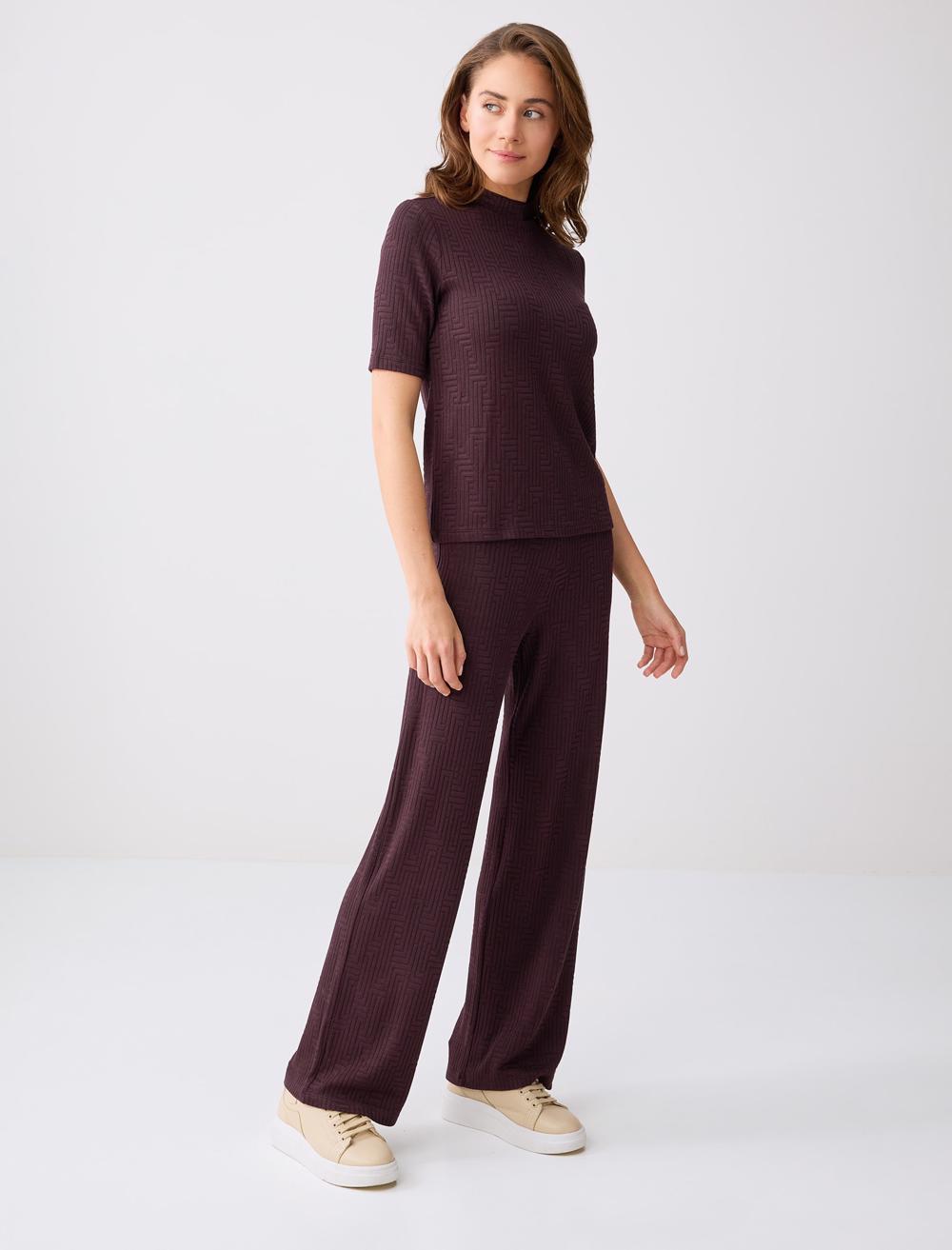 Wide-Leg Elastic Waist Knit Trousers - 6SW185439