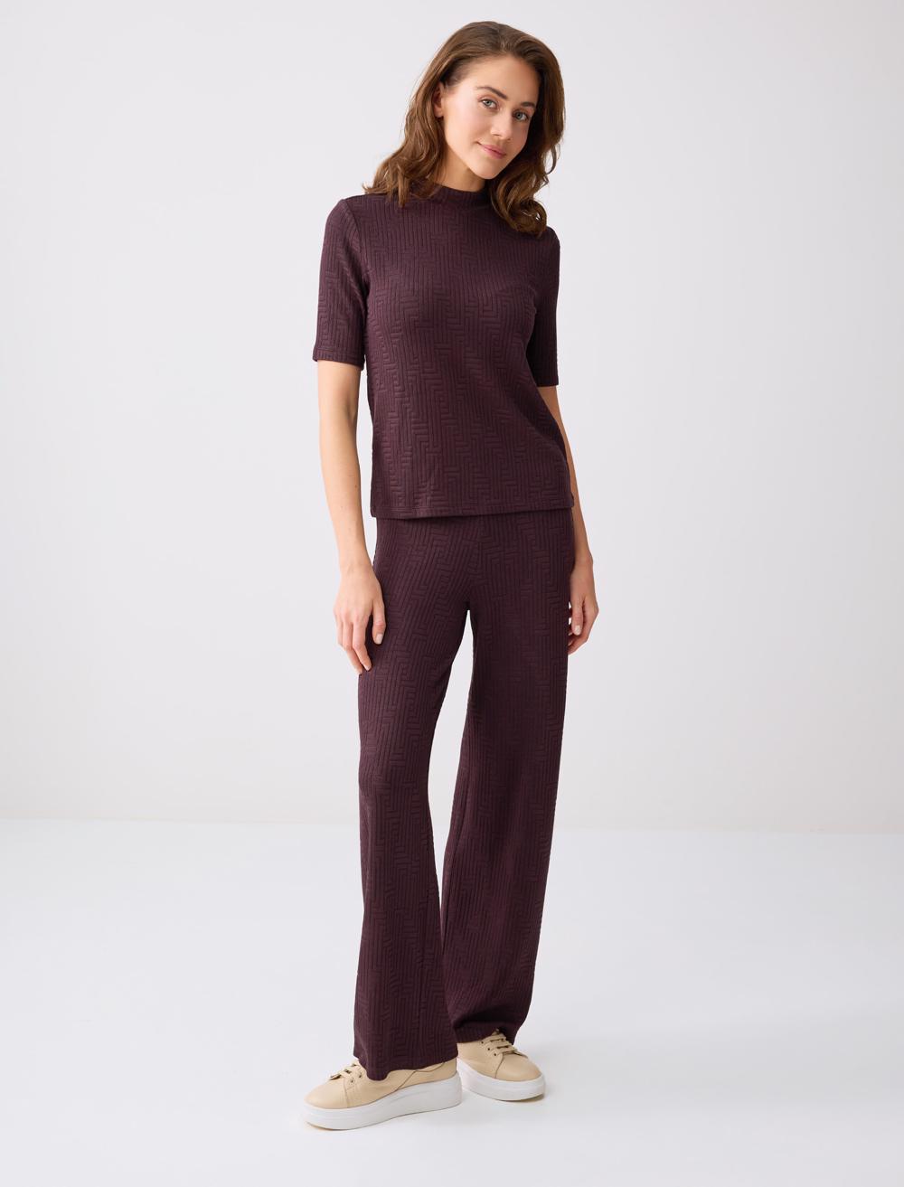 Wide-Leg Elastic Waist Knit Trousers - Brown - 6SW185439800