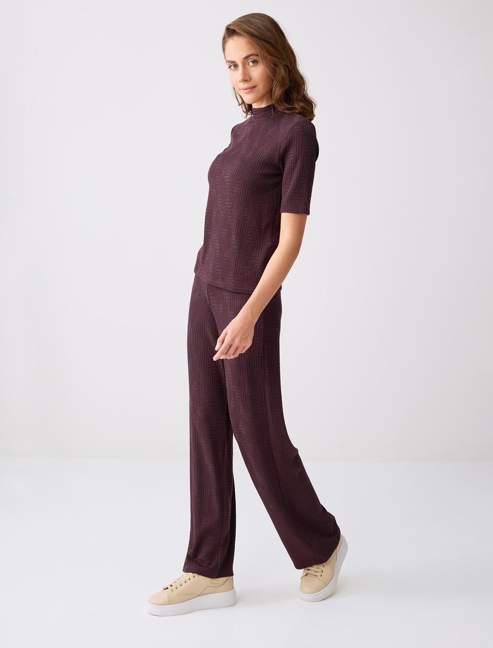 Wide-Leg Elastic Waist Knit Trousers - Brown - 6SW185439800